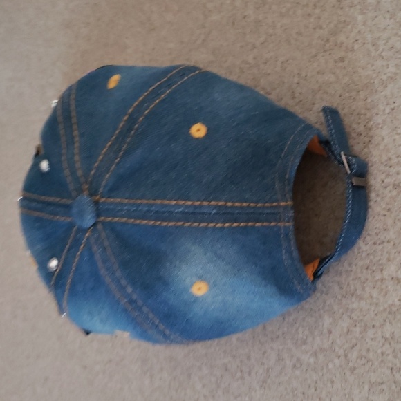 Blinged Blue Denim  Multi-Colored Rhinestone "Queen" Cap - Picture 3 of 7
